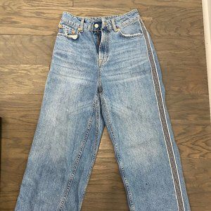 Side Stripe TOPSHOP Moto Light Wash Wide Leg Jeans